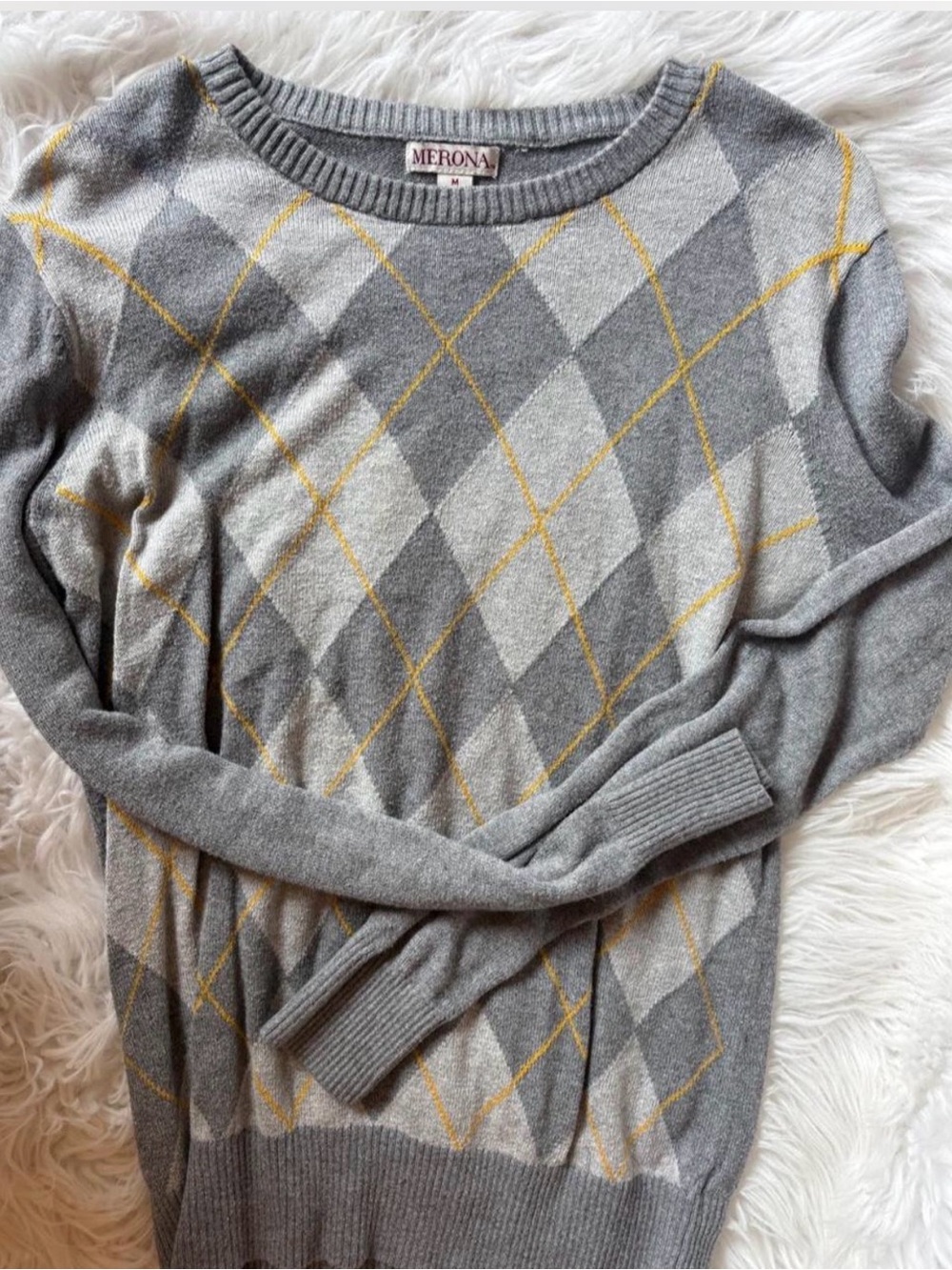 Merona Gray and Yellow Argyle Crewneck Sweater
